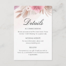 Tarjeta De Recepción Detalles de Boda Boho Romántica con Rosas y Champá