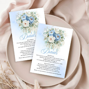 Tarjeta De Recepción Detalles de Boda Boho Zafiro Azul y Blancas Peonía