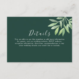 Tarjeta De Recepción Detalles de Boda Botánica Verde Esmeralda