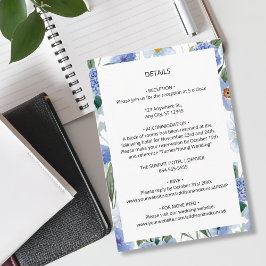 Tarjeta De Recepción Detalles de Boda Botánicos con Acuarela Azul