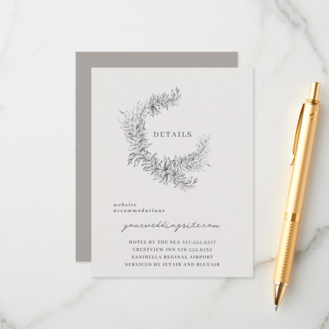 Tarjeta De Recepción Detalles de Boda Botánicos de Arte Fino (Anverso/Reverso In Situ)