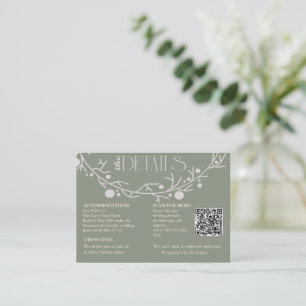 Tarjeta De Recepción Detalles de Boda Botánicos de Hiedra Verde Salvia