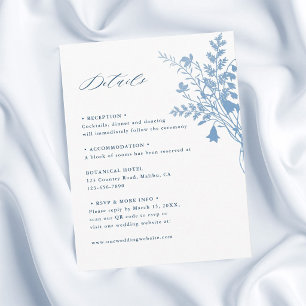 Tarjeta De Recepción Detalles de Boda Botánicos Elegantes en Azul Franc