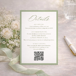 Tarjeta De Recepción Detalles de Boda Botánicos Elegantes en Verde Salv