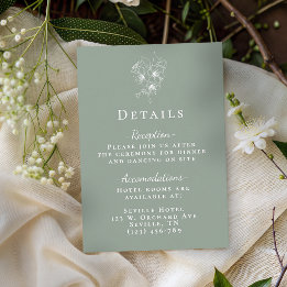 Tarjeta De Recepción Detalles de Boda Botánicos en Verde Salvia Elegant