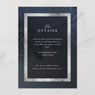Tarjeta De Recepción Detalles de boda botánicos vintage rosa lujo navy