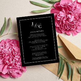 Tarjeta De Recepción Detalles de Boda Caligrafía Negro y Blanco