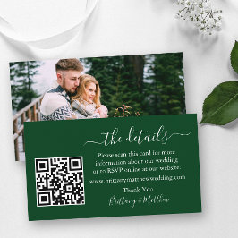 Tarjeta De Recepción Detalles de Boda Caligrafía Sitio Web QR Foto Verd