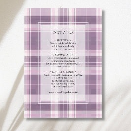 Tarjeta De Recepción Detalles de Boda Campestre de Cuadros Morado Cirue