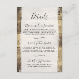 Tarjeta De Recepción Detalles de Boda Campestre de Madera Rústica / Dir