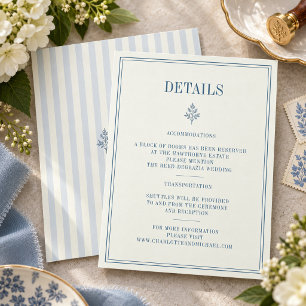 Tarjeta De Recepción Detalles de boda campestre francesa en azul polvor