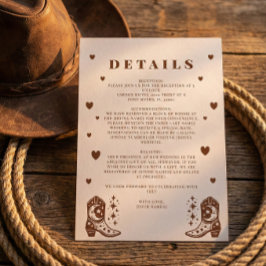 Tarjeta De Recepción Detalles de Boda Campestre Rústica y Casual