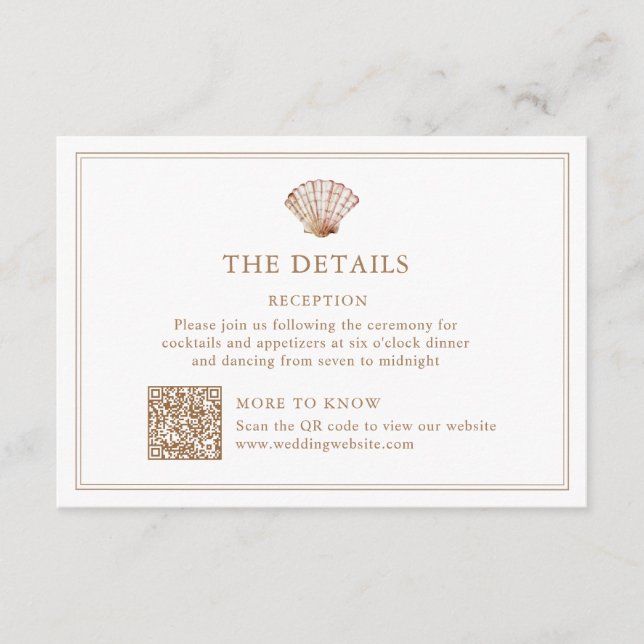 Tarjeta De Recepción Detalles de Boda Caparazón Marrón Claro (Anverso)