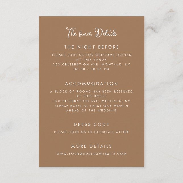 Tarjeta De Recepción Detalles de Boda Caprichosos a Mano (Anverso)