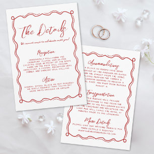 Tarjeta De Recepción Detalles de Boda Caprichosos Rojo Dibujados a Mano