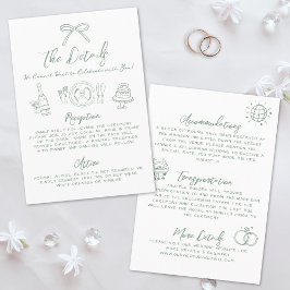 Tarjeta De Recepción Detalles de Boda Caprichosos Verdes Dibujados a Ma