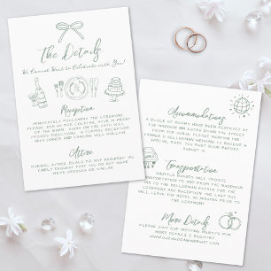Tarjeta De Recepción Detalles de Boda Caprichosos Verdes Dibujados a Ma