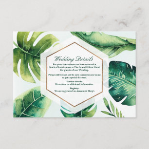 Tarjeta De Recepción Detalles de boda chic blanco con hojas tropicales 