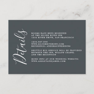 Tarjeta De Recepción Detalles de Boda Chic Caligrafía Off-Black