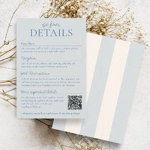 Tarjeta De Recepción Detalles de Boda Chic Dusty Blue Stripes Old Money