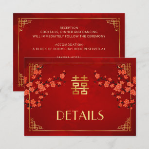 Tarjeta De Recepción Detalles de Boda China Flor de Rojo 