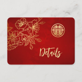 Tarjeta De Recepción Detalles de Boda China Rojo Dorado Magnolia