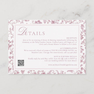 Tarjeta De Recepción Detalles de Boda Chinoiserie Rosa Polvorienta