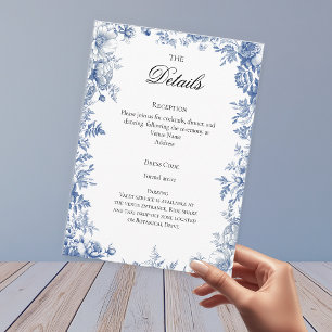Tarjeta De Recepción Detalles de Boda Chinoiserie Toile Azul Francés