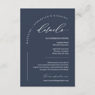 Tarjeta De Recepción Detalles de Boda Clásica de Azul Marino