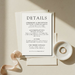 Tarjeta De Recepción Detalles de Boda Clásica de Marfil Simple