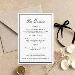 Tarjeta De Recepción Detalles de boda clásica elegante en blanco y negr