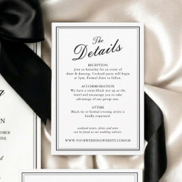 Tarjeta De Recepción Detalles de Boda Clásica Formal en Blanco y Negro