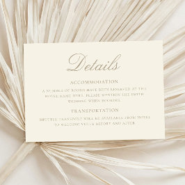 Tarjeta De Recepción Detalles de Boda Clásica Marfil Elegante