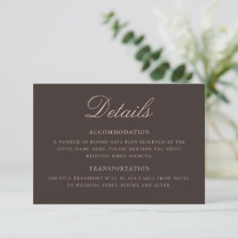 Tarjeta De Recepción Detalles de Boda Clásica Marrón Elegante