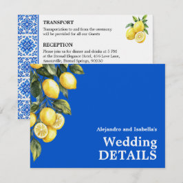 Tarjeta De Recepción 💙🍋Detalles de boda clásicos Azul & Limone Romanc