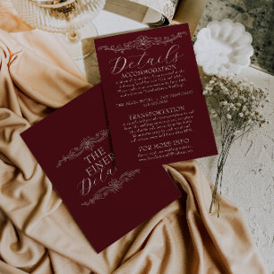 Tarjeta De Recepción Detalles de Boda Clásicos Burgundy Marrón Dinero A
