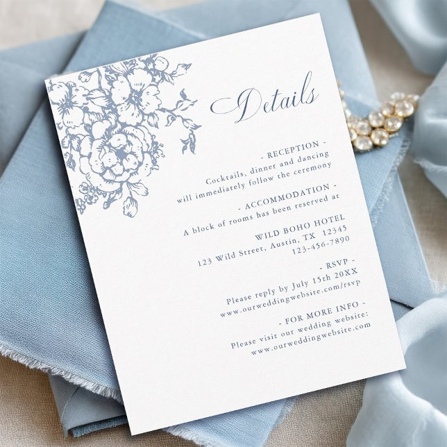 Tarjeta De Recepción Detalles de boda clásicos con polvo azul de jardín (Subido por el creador)