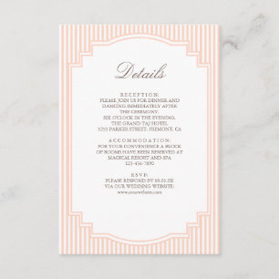 Tarjeta De Recepción Detalles de Boda Clásicos con Rayas de Durazno Pas