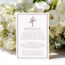 Tarjeta De Recepción Detalles de Boda Clásicos de Cala Burgundy