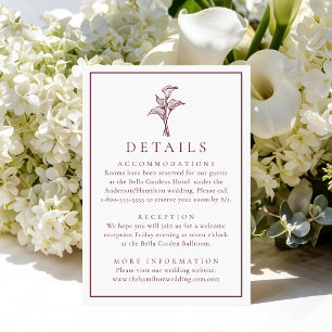 Tarjeta De Recepción Detalles de Boda Clásicos de Cala Burgundy