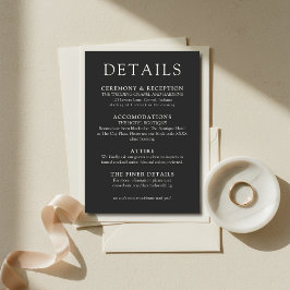 Tarjeta De Recepción Detalles de Boda Clásicos de Carbón Simples