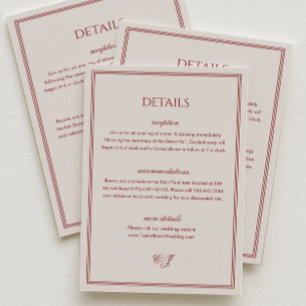Tarjeta De Recepción Detalles de Boda Clásicos de Marfil y Borgoña