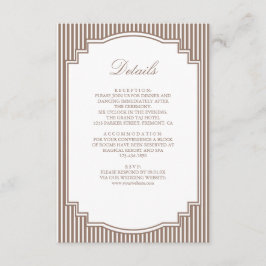 Tarjeta De Recepción Detalles de Boda Clásicos de Rayas Marrones y Moch