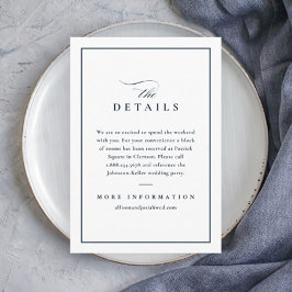 Tarjeta De Recepción Detalles de Boda Clásicos Elegantes de Azul Marino