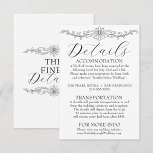 Tarjeta De Recepción Detalles de boda clásicos en blanco y negro con es