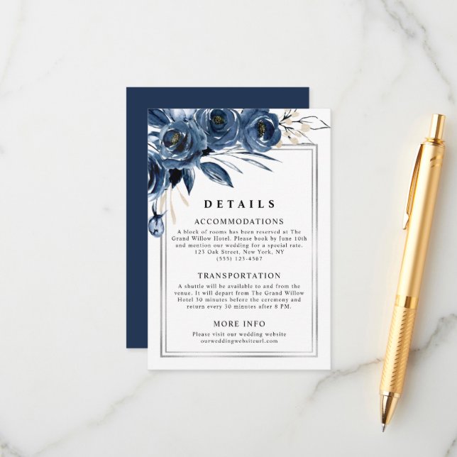 Tarjeta De Recepción Detalles de Boda Clásicos en Elegante Letra Script (Anverso/Reverso In Situ)