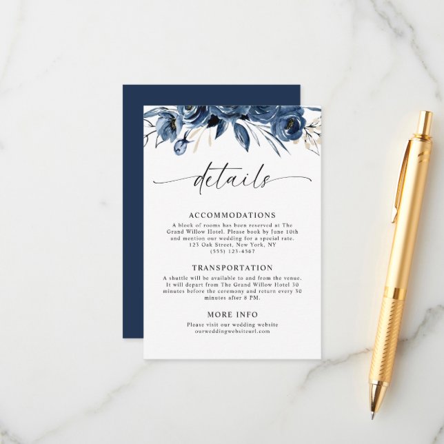 Tarjeta De Recepción Detalles de Boda Clásicos en Elegante Letra Script (Anverso/Reverso In Situ)