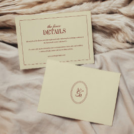 Tarjeta De Recepción Detalles de Boda Clásicos en Marfil y Rojo Vino co
