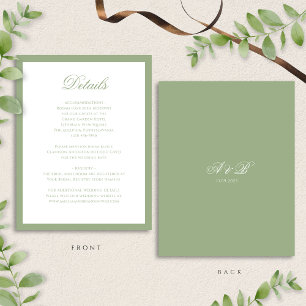 Tarjeta De Recepción Detalles de Boda Clásicos en Verde Salvia con Mono