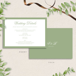 Tarjeta De Recepción Detalles de Boda Clásicos en Verde Salvia con Mono
